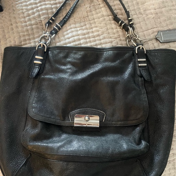 Coach Metallic Slate Leather Tote EUC - Picture 3 of 10